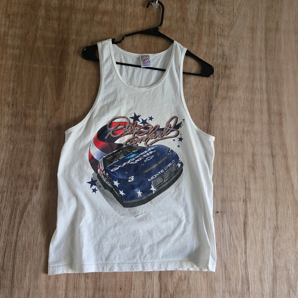 Vintage 90s Dale Earnhardt #3 Monte Carlo Nascar Tank Top Jerzees White USA M